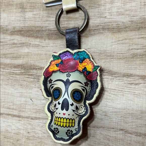 Leather Sugar Skull Key Chain NWT Mexican Day of the Dead - Picture 7 of 8